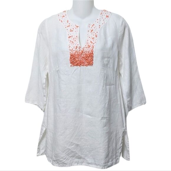 BEATRIZ CAMACHO Coral Party Linen Tunic Top 6 - Picture 1 of 7
